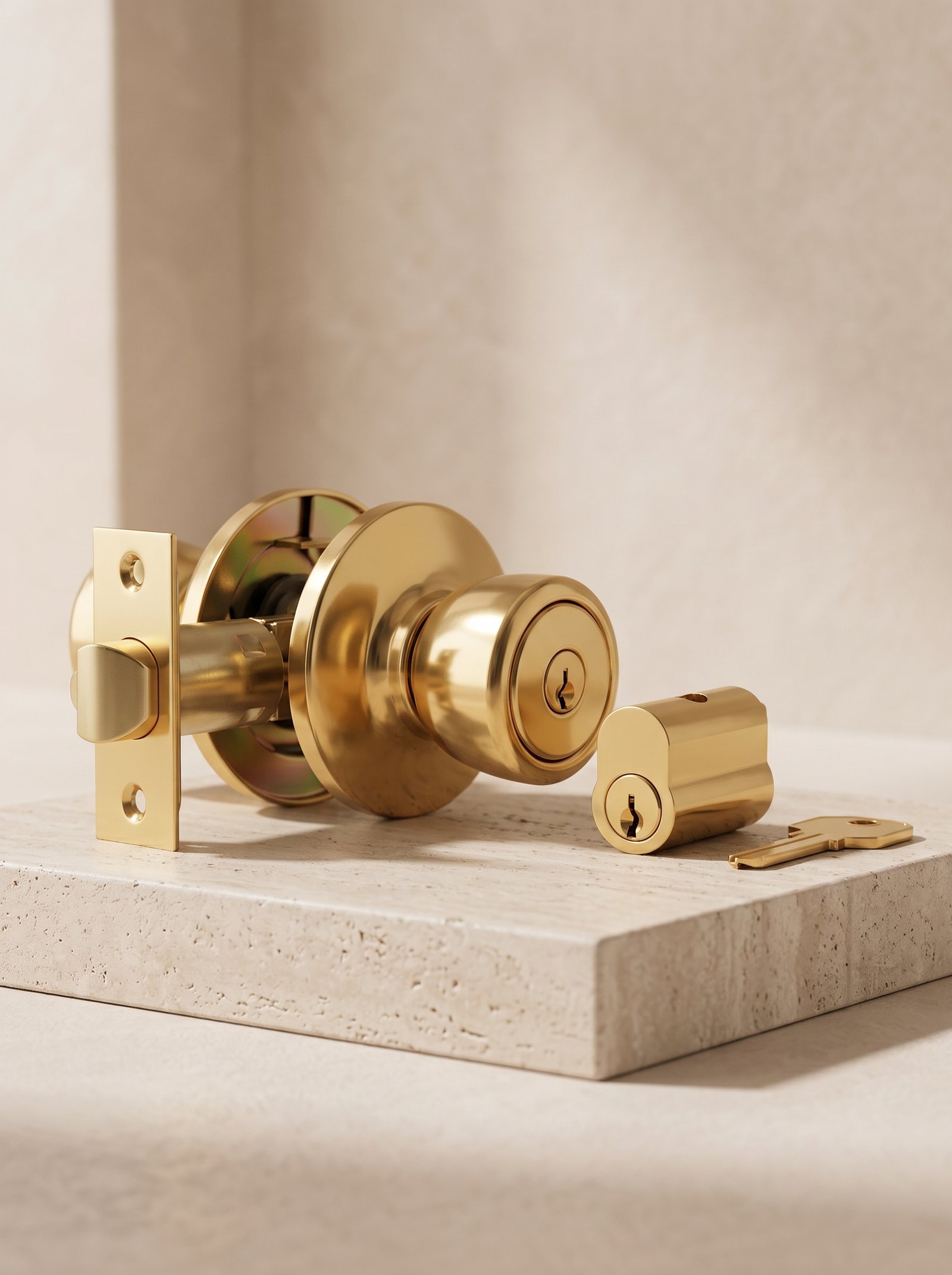 Brass Cylindrical Door Knob with Lock
